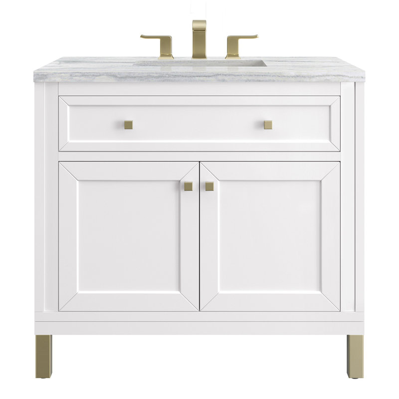 Chicago 36' W Single Vanity, Glossy White, White Zeus Quartz, 8" Widespread