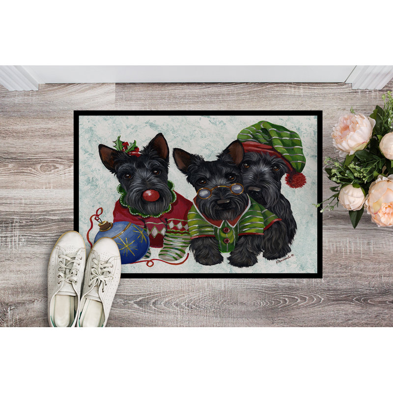 Tapis d'entrée antidérapant Guerriero, Elfes de Noël Scottish Terrier, L 18 po x L 27 po