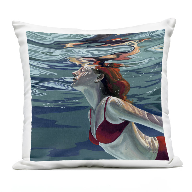 Coussin d'extérieur imprimé Natation à la surface, design par Kate Jarvik Birch, 18 x 7 x 18