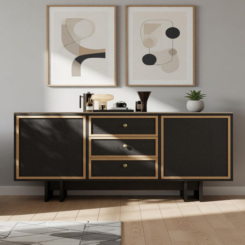 Buffet en bois massif fritté simple, H 35,43 po x l 94,48 po x P 15,74 po
