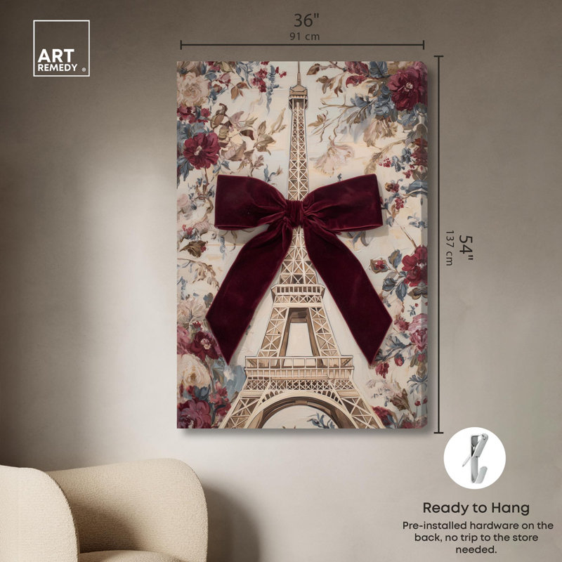 «Delicate Eiffel Tower Glam», reproduction d'art sur toile par Art Remedy, H 54 po x l 36 po, Toile tendue avec châssis