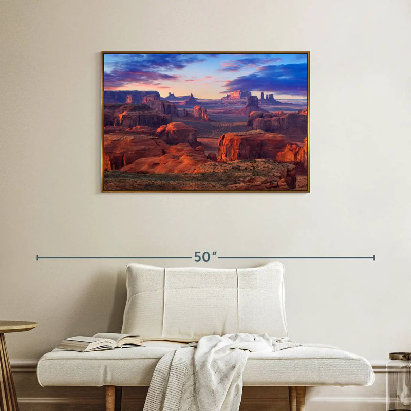 Hunts Mesa Monument Valley Sunset, Cadre flottant doré, 37 po x 25 po