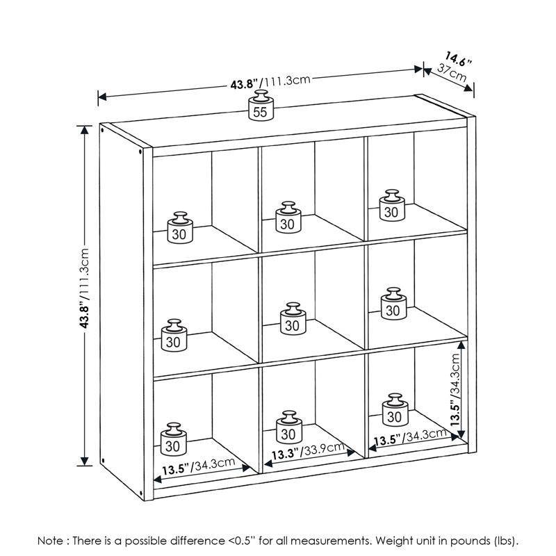 Cubicle Standard Bookcase, (3 Shelves) 111.2cmH x 111.2cmW x 37.01cmD