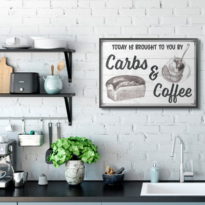 " Carbs And Coffee Kitchen Humor Rustic Word Design " by The Saturday Evening Post