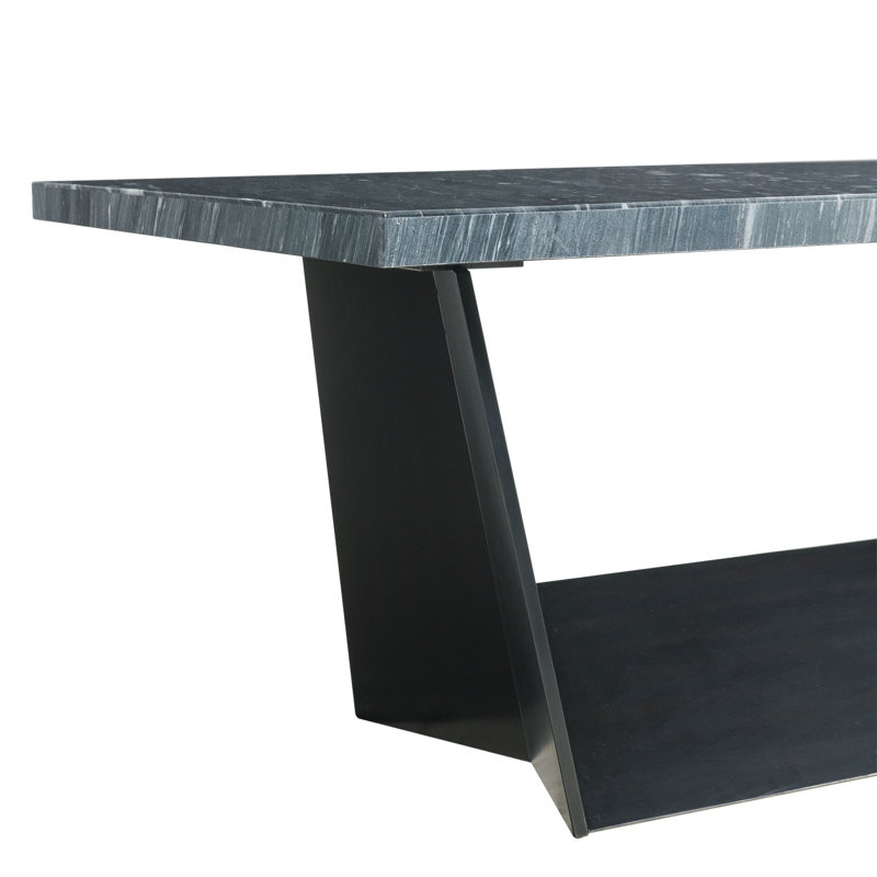 Contemporary Dillon 42"x70" Espresso Wood Dining Table with Gray Marble Top