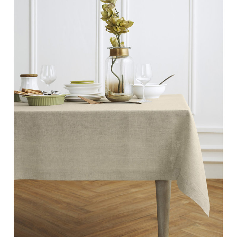100% Pure Linen Tablecloth - Fete, White, 126" L x 60" W