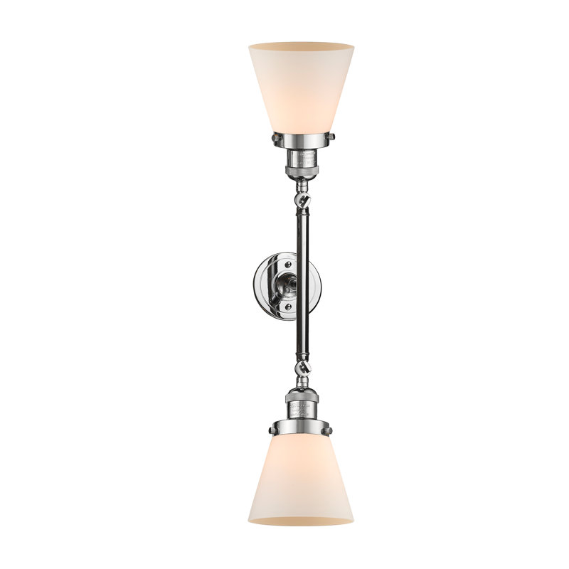 Éclairage de meuble-lavabo inclinable 2 lumières Cone, Boîtier blanc mat, Chrome poli, Ampoule non incluse