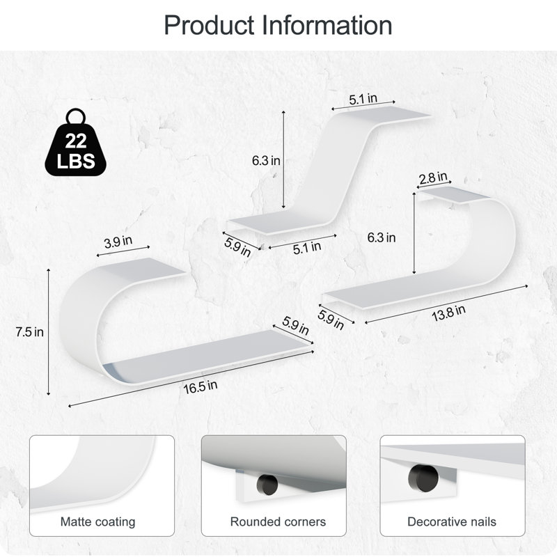 Metal Floating Shelf for Book, Wall Mounted Shelves for Accents Display, Corner Decorative Shelf, Unique 3 Pieces Design
