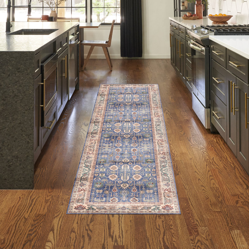 Tapis avec envers antidérapant VNH02-BLUE, Tapis de couloir 2 pi 2 po x 7 pi 6 po