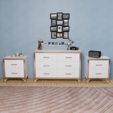 White 3-piece Set, Dressing Table And Two Bedside Tables With Metal Handles And Mirror Decoration, Elegant And Subtle