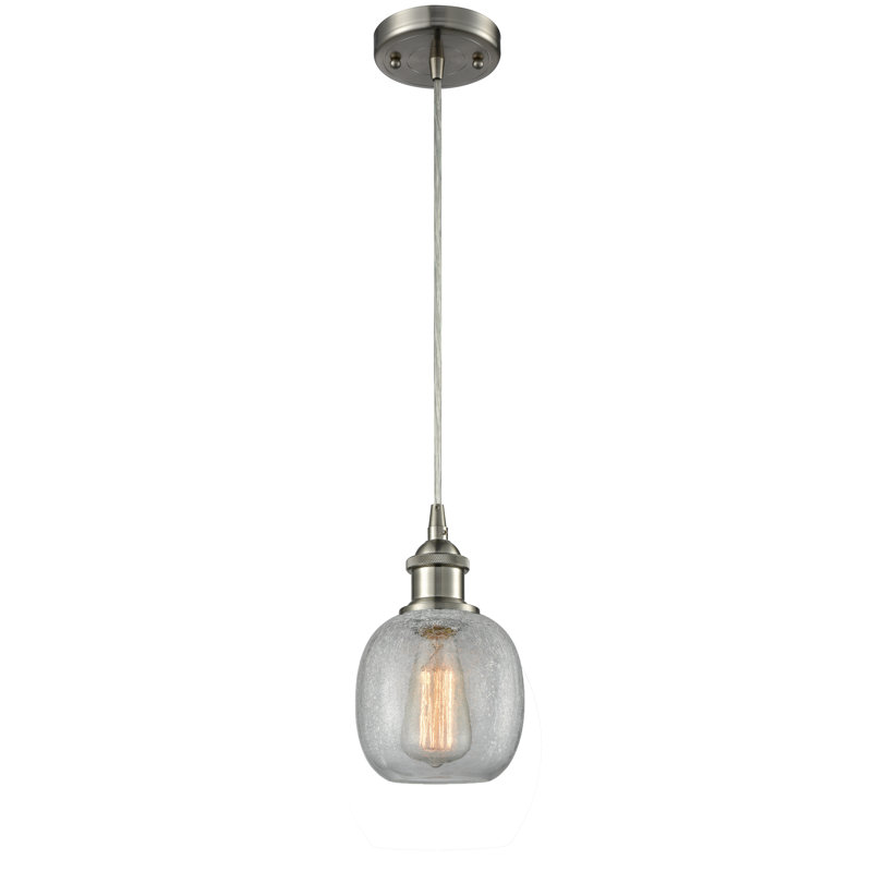 Carlucci 1 - Light Single Pendant, Brushed Satin Nickel, Clear Crackle