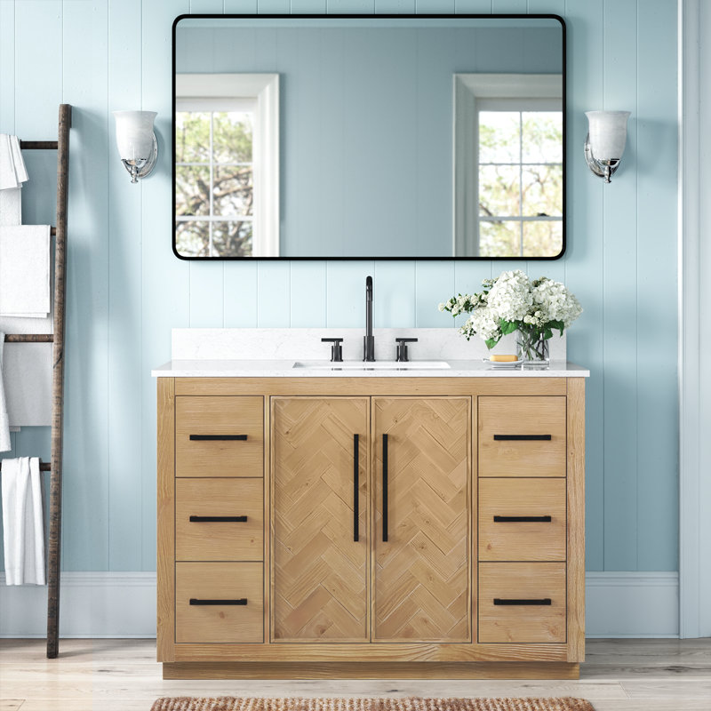 Jareth 48'' Natural Wood Single Bathroom Vanity with White Stone Top