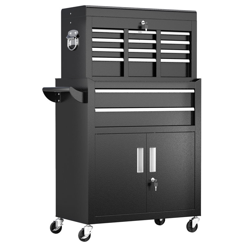 8 Drawers Rolling Tool Chest, 2-in-1 Detachable Metal Tool Cabinet with Lockable Wheels, Black