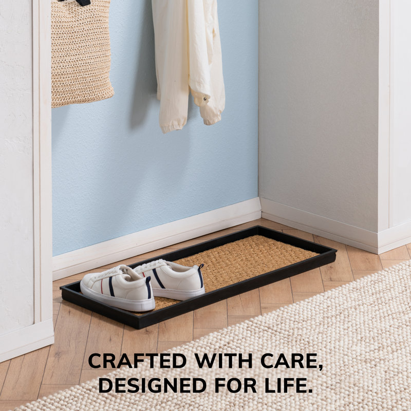 Eco-Friendly 14" x 34" Tan Heavy-Duty Rubber Boot Tray with Raised Edge for Muddy Shoes, Garden Tools & Pet Supplies — Indoor/Outdoor