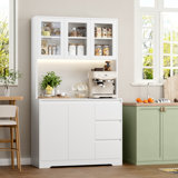 Satavia 70.9'' Kitchen Pantry with LED Lights and Charging Station, Microwave Shelf