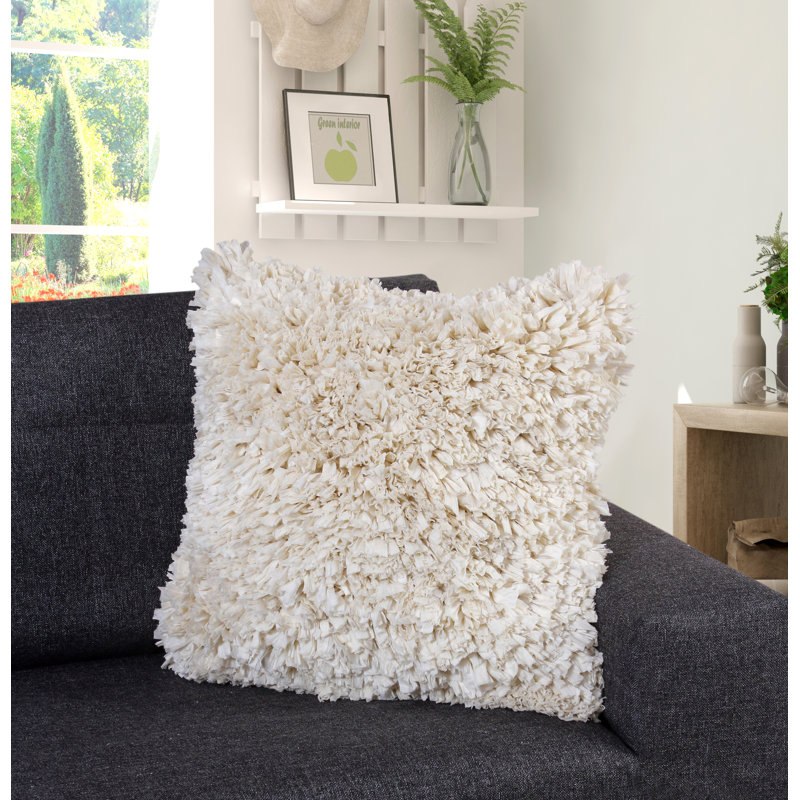 Paper Shag Cotton Reversible Throw Pillow, 20" H x 20" W, Ivory