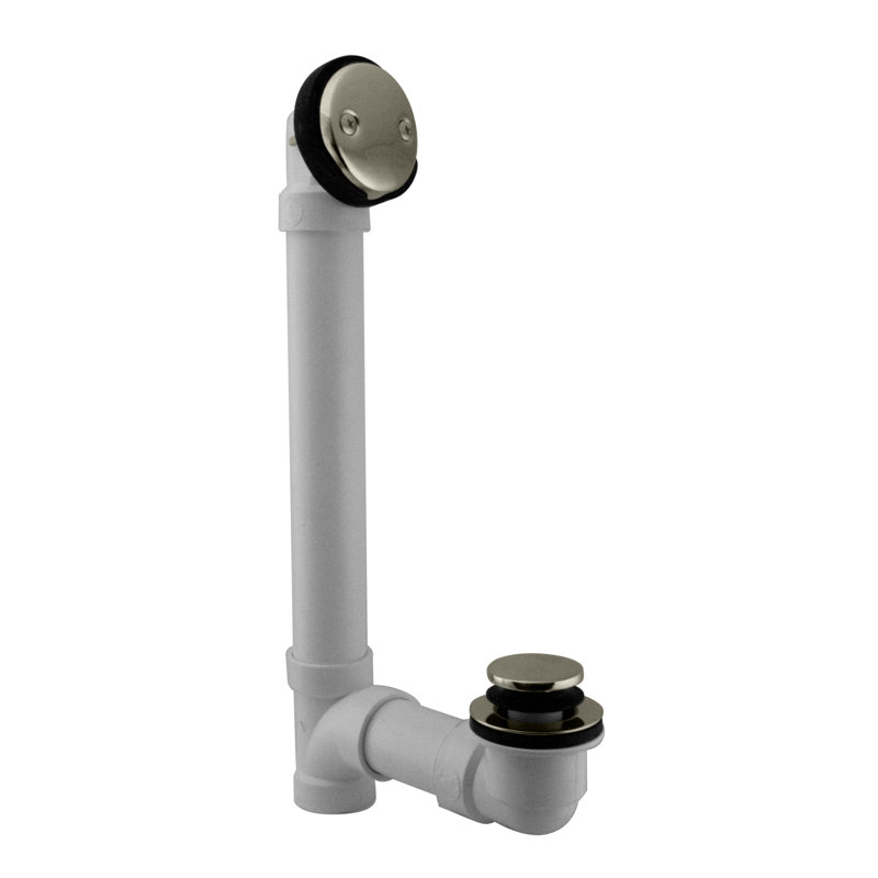 1-1/2" x 12" Sch. 40 PVC Tip-Toe Bathtub Leg Drain Assembly with Two-Hole Overflow, Polished Nickel