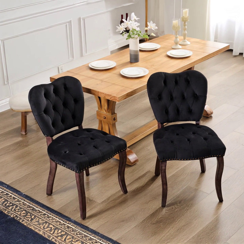 Chaise de salle à manger rembourrée Vintage, Velours noir