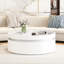 Table basse ronde blanche à 1 tiroir avec plateau en marbre et placage de grain de bois 29,5 po
