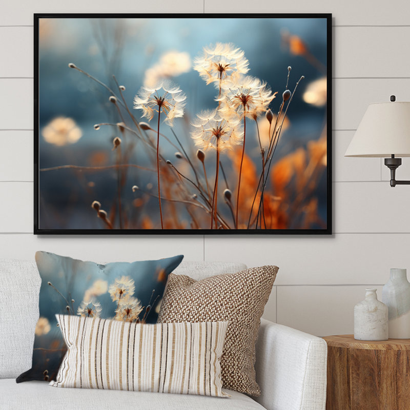 Dandelion Whispers of Spring - Pissenlit, art mural, H 16 po x l 32 po x P 1 po, Cadre flottant noir