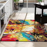 Tapis jaune / bleu à motif abstrait Weisman