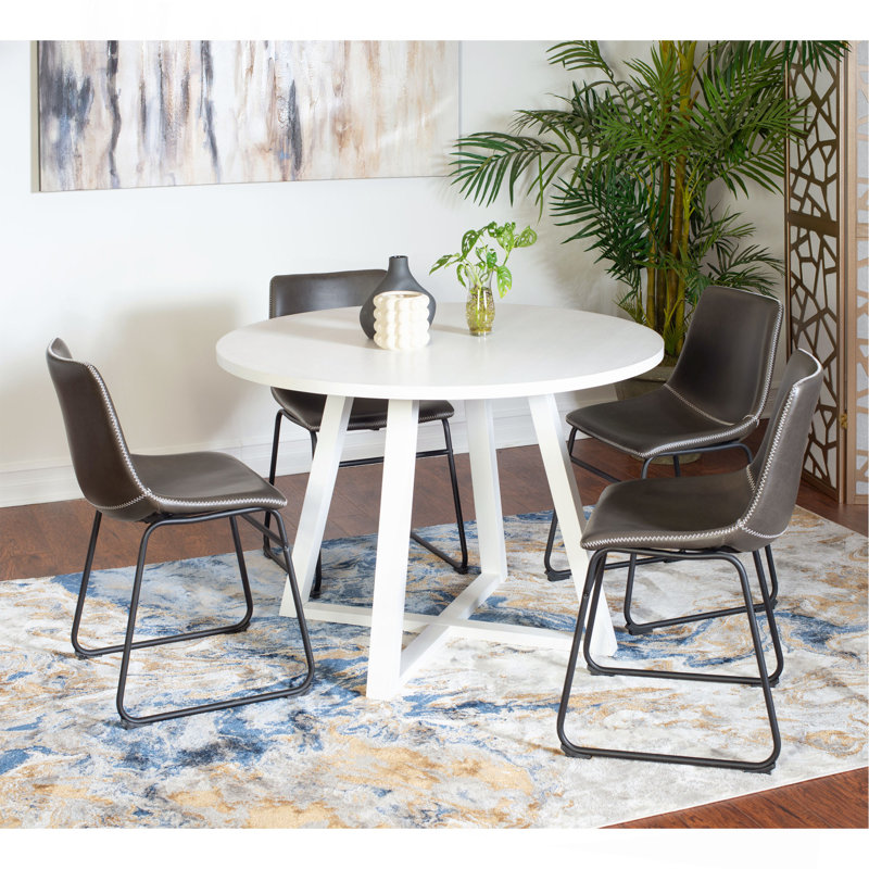 5-Piece Round Dining Set, Trestle Dining Table With 4 Stylish Chairs, 5 Pieces: Table, 4 Chairs, Gris