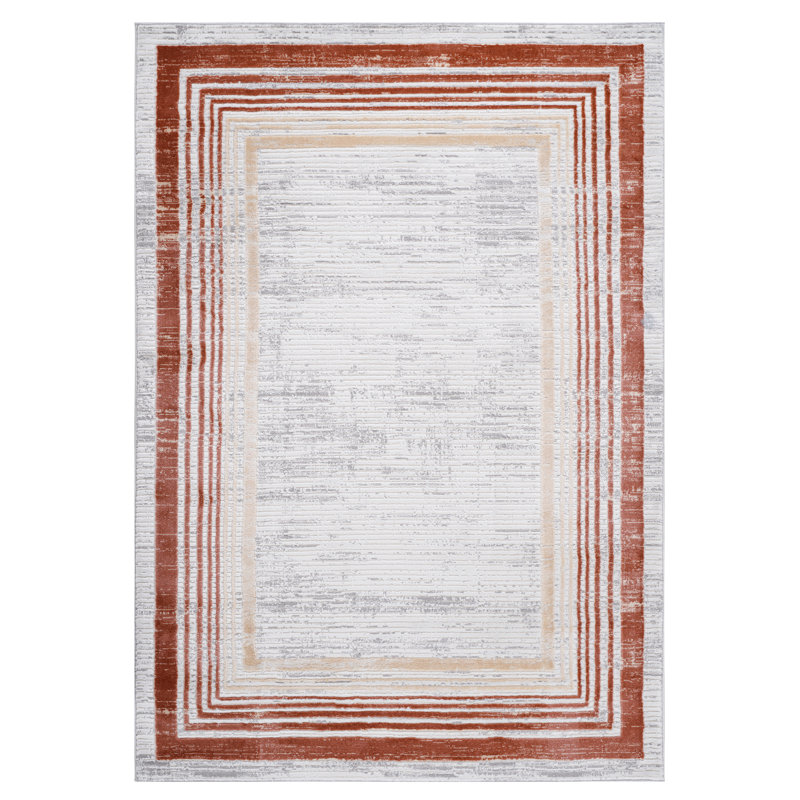 Brown/Ivory Bordered Non-Shedding Area Rug - Stain Resistant, Stylish For Living Room, Bedroom, Dining Room, Or Home Office