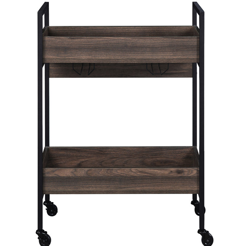 Chariot de service rectangulaire au fini noyer et noir, 2 tablettes, porte-gobelet, étagère pour chariot de salle à manger, fabrication de tablettes