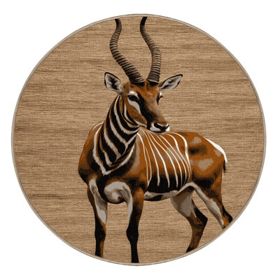 Washable Eland Wildlife Area Rug