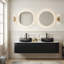Ensemble de meuble-lavabo 60 po 60 po avec 2 tiroirs, 2 lavabos ronds noirs transparents et un plateau en pierre frittée blanc de Carrare, pré-assemblé, couleur noire-420833123