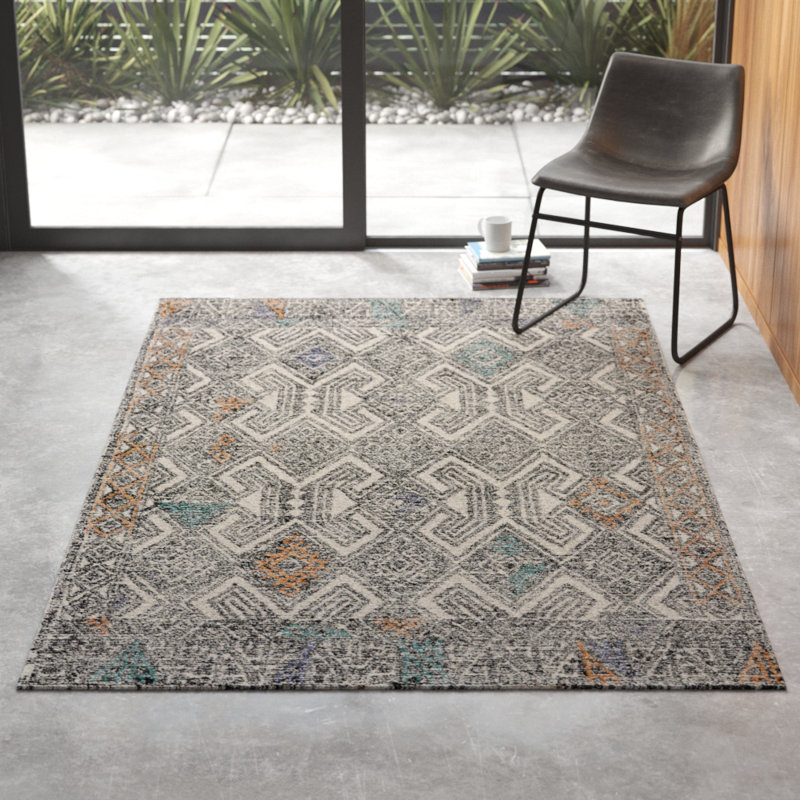 Eliel Geometric Hand Tufted Black/White/Orange Area Rug, Rectangle 8' x 11'
