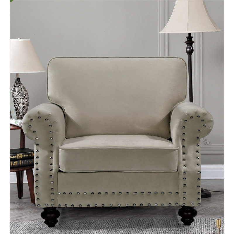 Esquer Velvet Chesterfield Chair, Beige