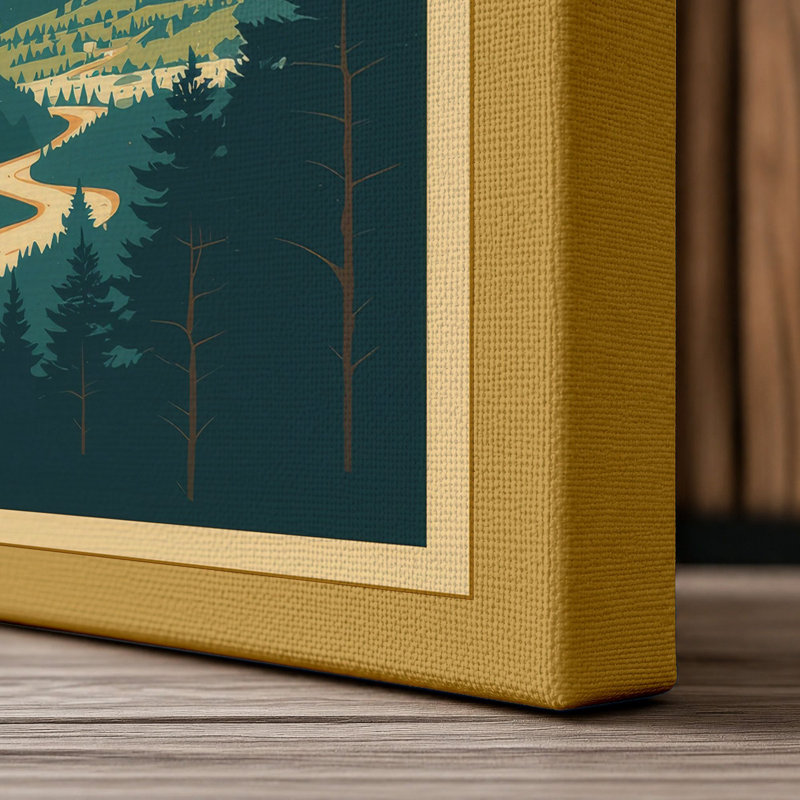 Mountain Under Red Sun Japandi - Wrapped Canvas, 24x16 - 61.0 x 40.6 cm, Ochre Border