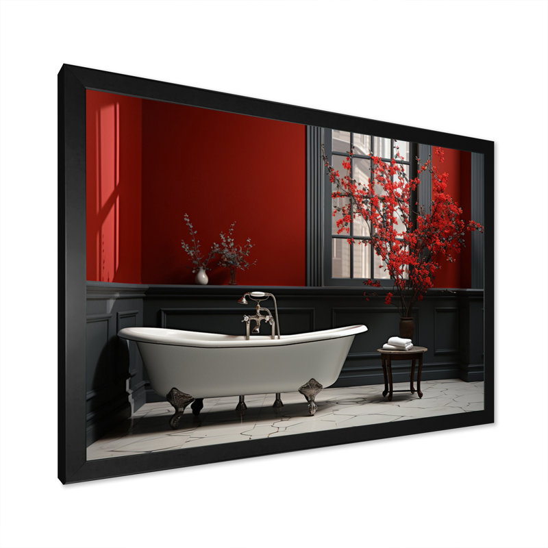 Rouge moderne, charme de salle de bain V - Art mural, Cadre simple noir, H 12 po x l 20 po x P 1 po