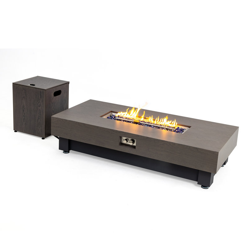 60-Inch Wood Outdoor Gas Fire Pit Table with Rain Cover, Rectangular Heater for Patio, Backyard, Deck
