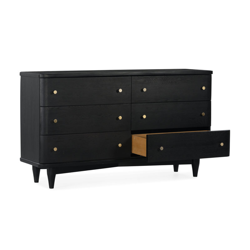 Commode double 6 tiroirs en bois massif Azu, Noir