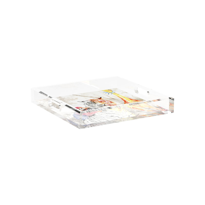 Arcadia Tiger Acrylic Square Decorative Tray, 12"W x 12"D x 2"H