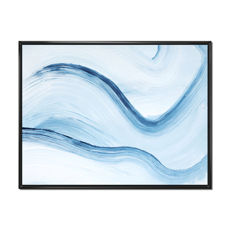 Art à l'encre liquide dans les tons de bleu clair III - peinture sur toile, H 16 po x l 32 po, Toile à cadre flottant noir