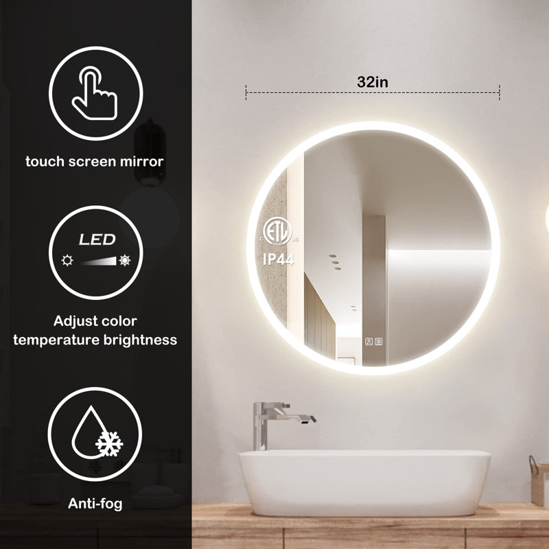 Miroir de salle de bain rond Naliyah, 32 po x 32 po