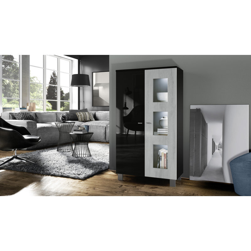 Mccombs Curio Cabinet, Concrete Oxide/Black, With