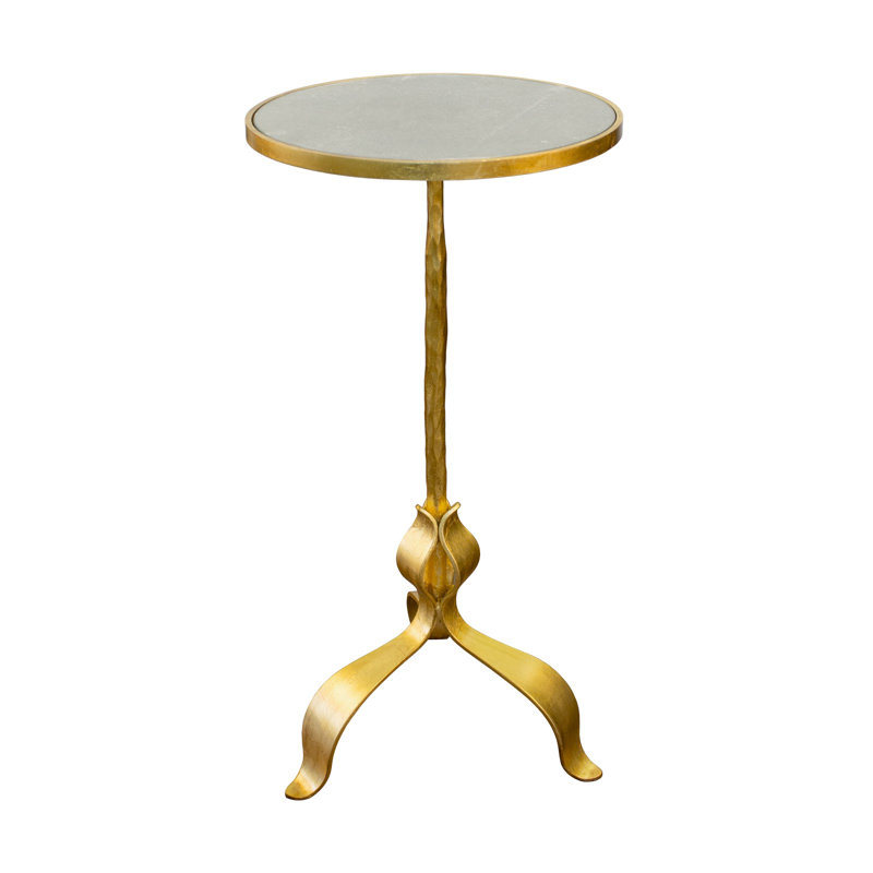 Gold and Gray Round Mirrored Glass End Table