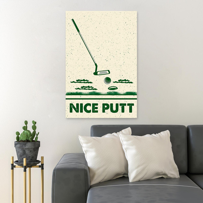 «Green Golf» sur fond brun - Nice Putt - reproduction d'art graphique sur toile tendue 1 pièce, H 14 po x l 11 po x P 2 po