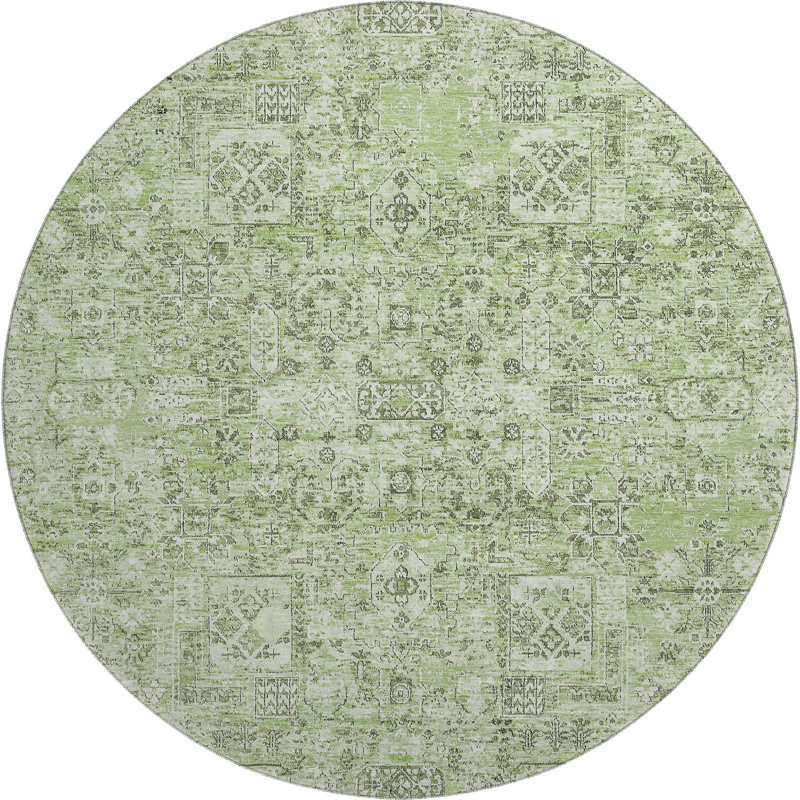 Premium Machine Washable Cerrito AMF611 Green Rug, Round 8'