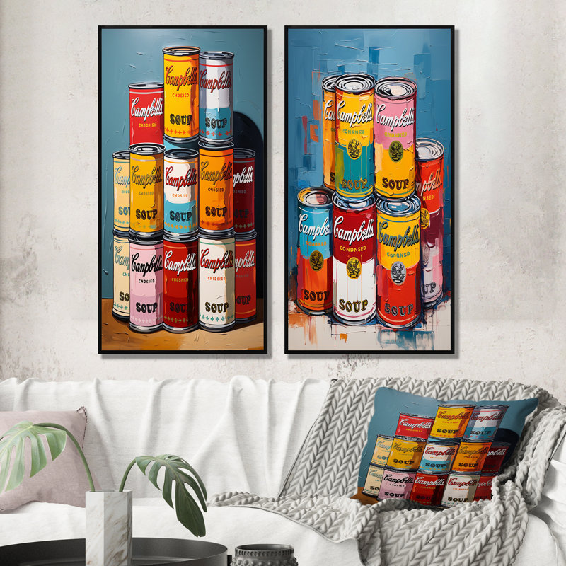 «Pop Art Campbells Soup», 2 pièces, H 32 po x l 32 po, Cadre noir