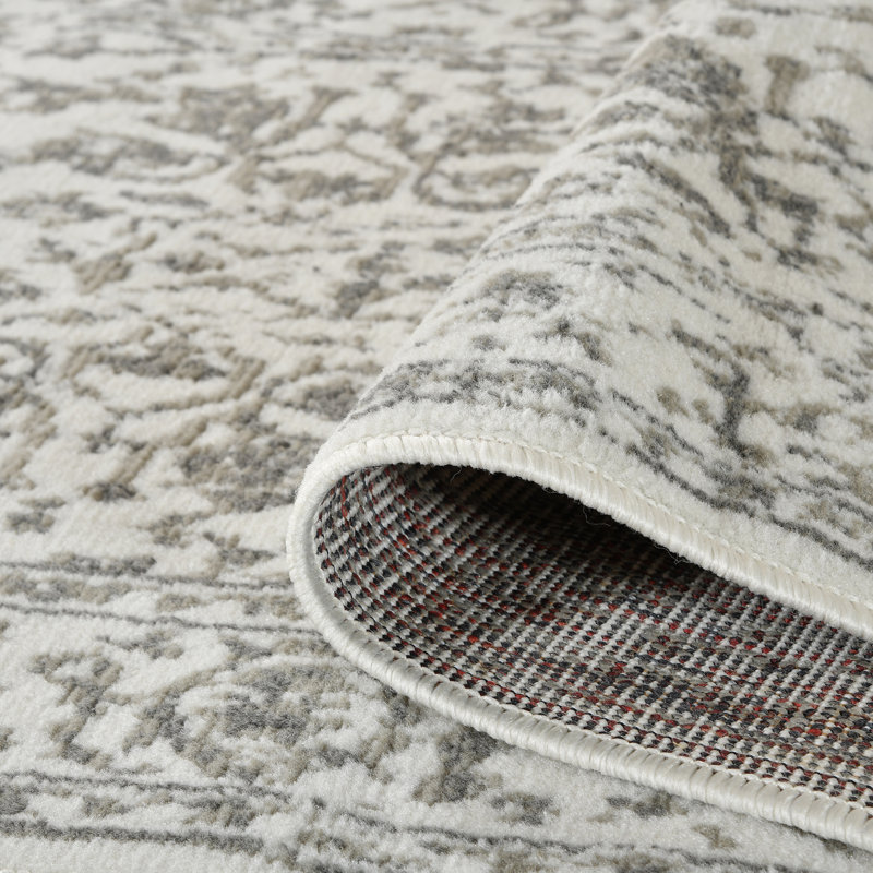 Calam Traditional Bordered Durable Performance Gray/Ivory Area Rug, Rectangle 10'6" x 13'9"
