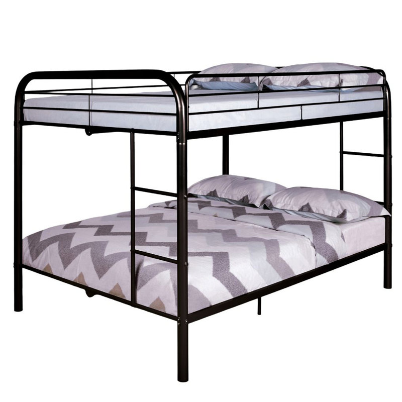Lit double superposé au-dessus en métal noir avec design contemporain et attaché pour un espace pour les jeunes de style chambre à coucher