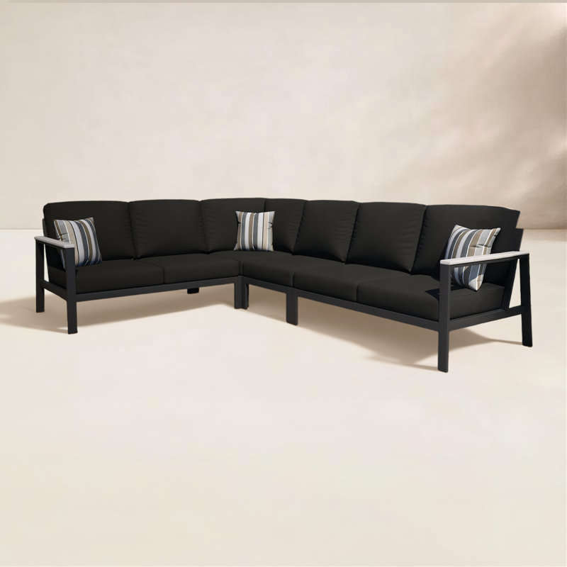 Townsend Outdoor 6 Person Sectional Seating Group With Sunbrella Cushions, Canvas Black Sunbrella® Canvas