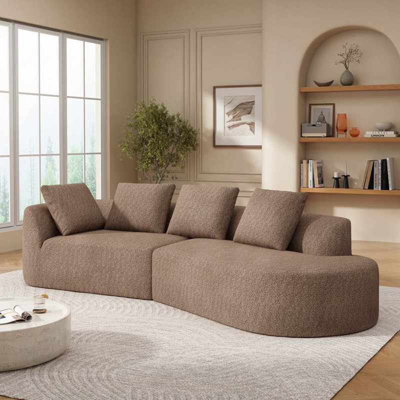 Canapé modulaire courbé de 116 po avec éponge entièrement compressée haute densité et méridienne, Chameau