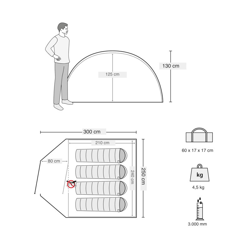 4 Person Tent, Grey