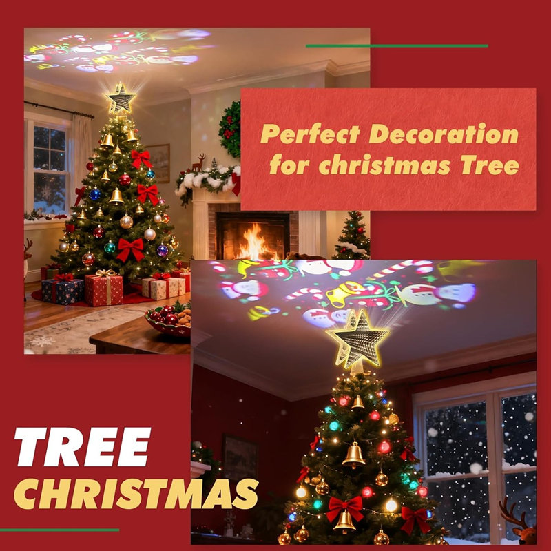 Étoile lumineuse miroir infini pour sapin de Noël – Décoration scintillante 3D pour les fêtes